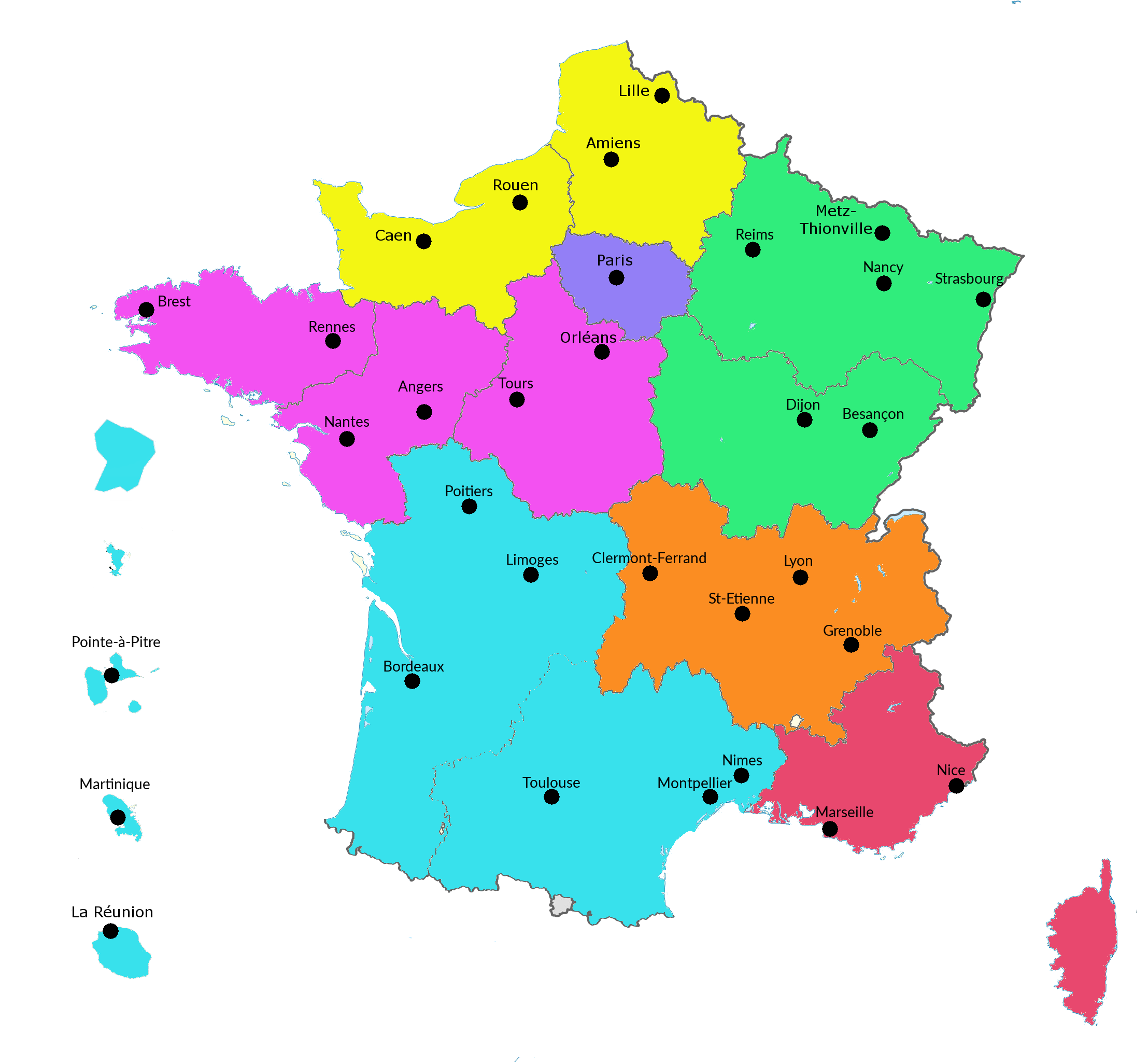 Répartition des CHU sur le territoire français